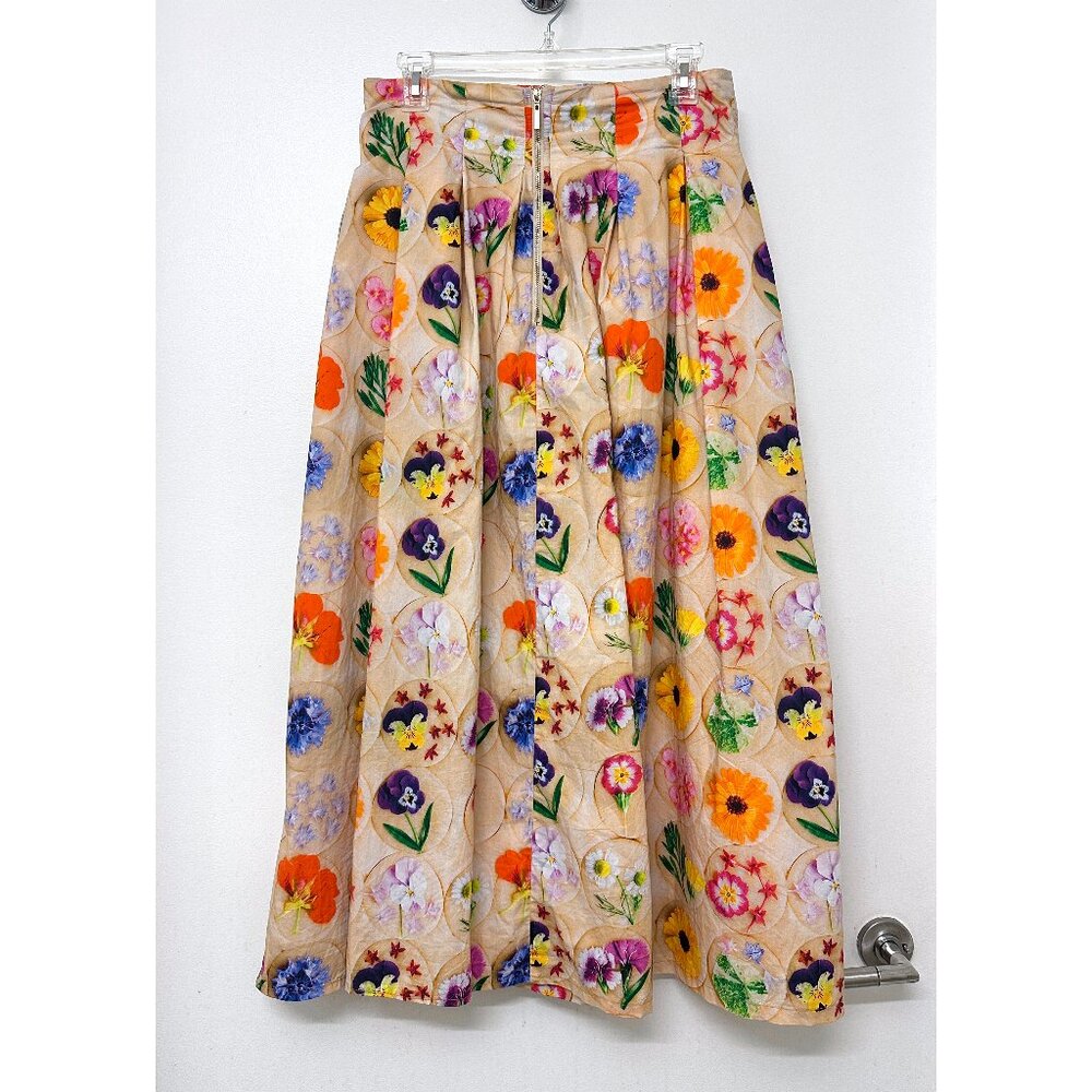 Rachel Antonoff Vinita Pleated Midi Skirt Loria's Cookies Floral Beige Dots 6 - Picture 7 of 10
